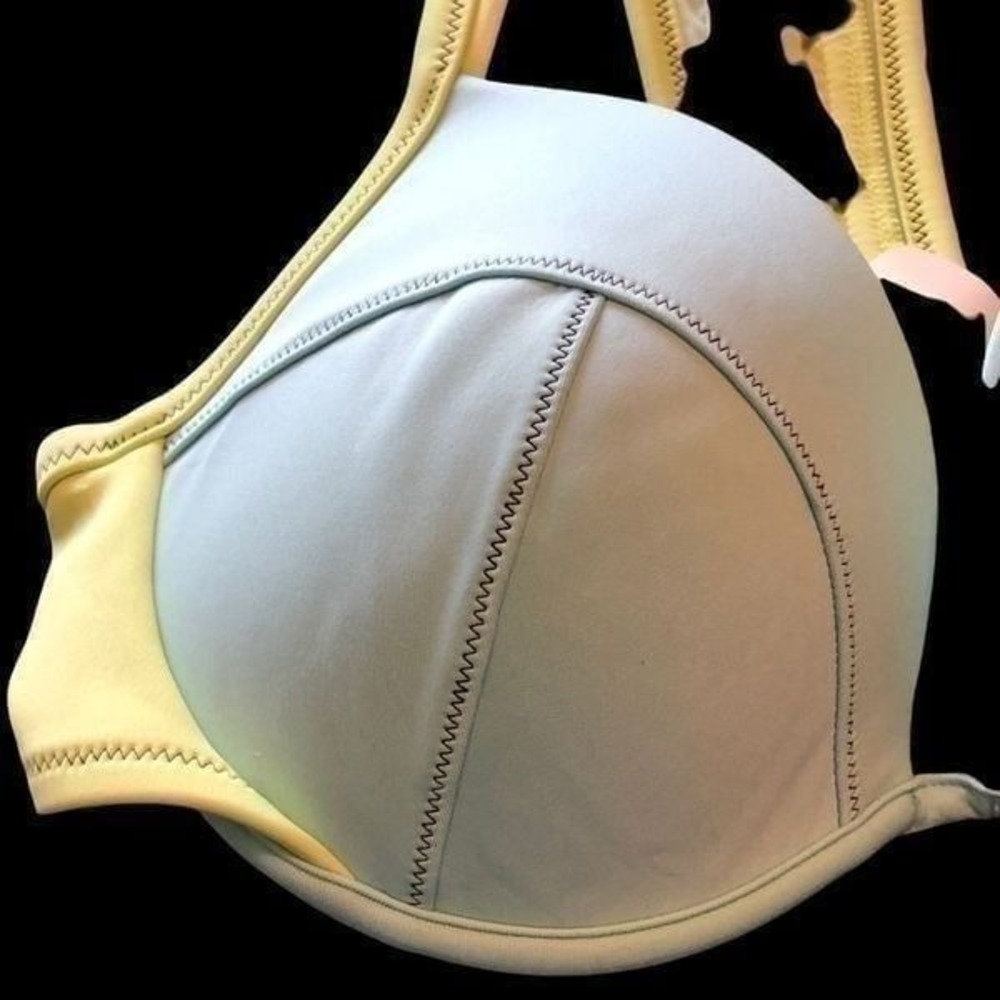 Pale yellow and blue underwire sports t-back bra and zipper closure size 34D - Picture 4 of 6